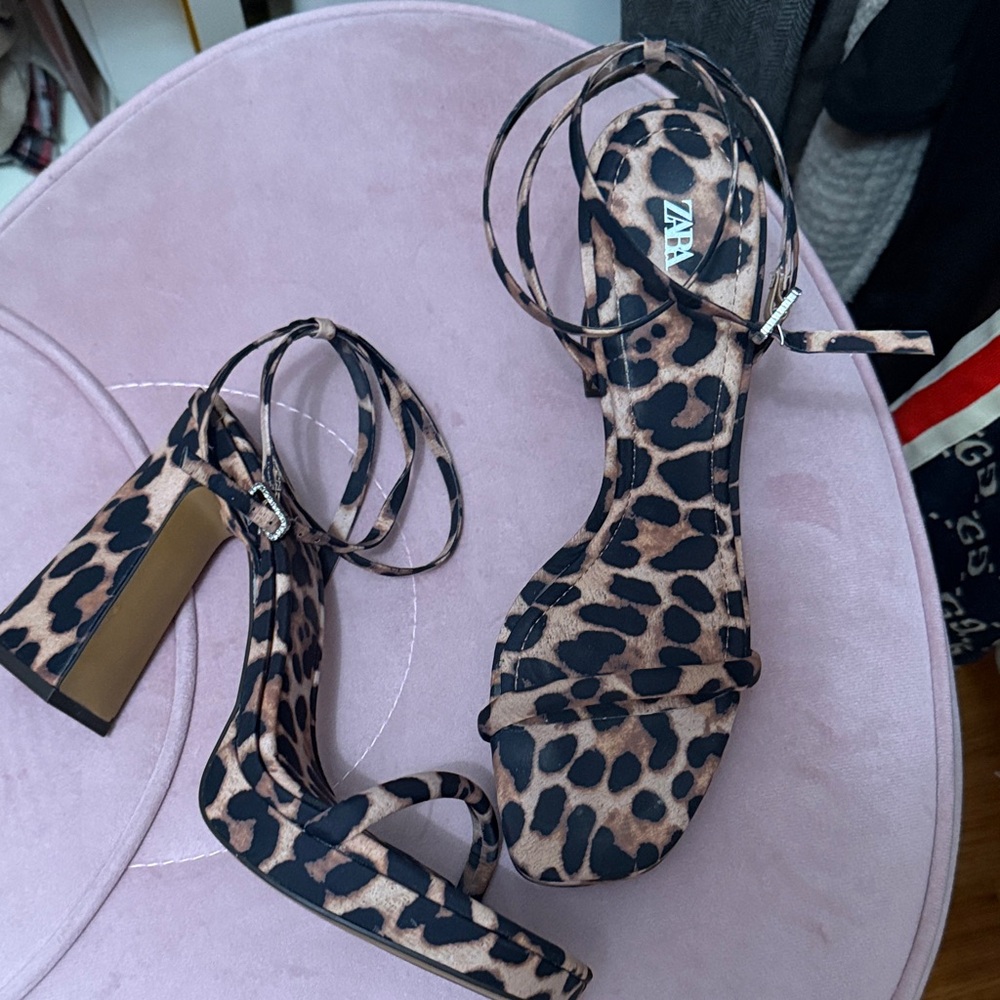 Zara Animal Print Platform Strappy 4in Heels